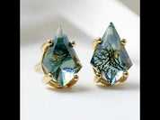 Kite Shaped Green Moss Agate Earrings