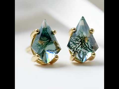Kite Shaped Green Moss Agate Earrings