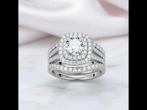 3Pcs 2.0 ct Round Diamond Option Blue Side Stone Ring Set