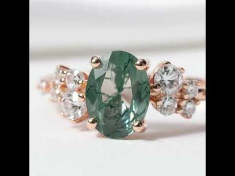 1.18 ctw Oval Cut Moss Agate Antique Bridal Engagement Ring