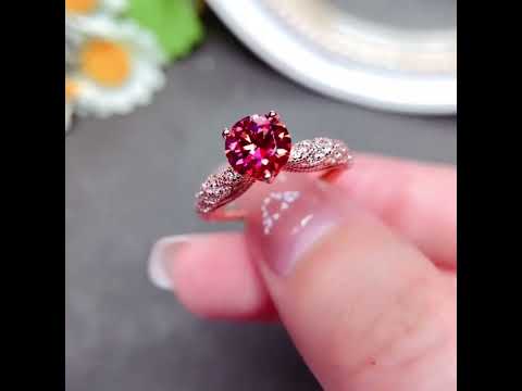 1.80 Carat Red Diamond Engagement Ring Platinum, Three Stone Engagement Ring  Certified