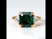4.5ct Simulated Paraiba Tourmaline Asscher Cut Three Stone Engagement Ring