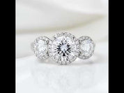 14k White Gold Diamond Three-Stone Halo Engagement Ring