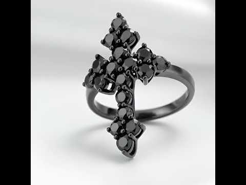 Round-cut Black Spinel Gothic Cross Ring