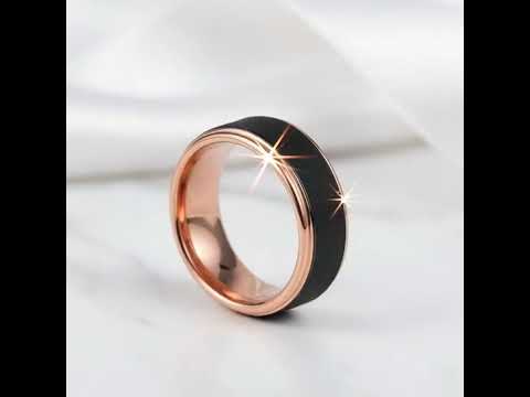 Rose Gold Tungsten Wedding Band with Sandstone Wedding Band