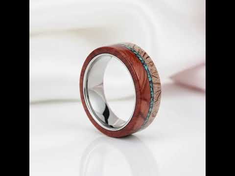 Redwood, Turquoise, and Deer Antler Inlay Tungsten Carbide Men's Ring