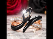 Black Enamel Wild Snake Rose Gold Ring