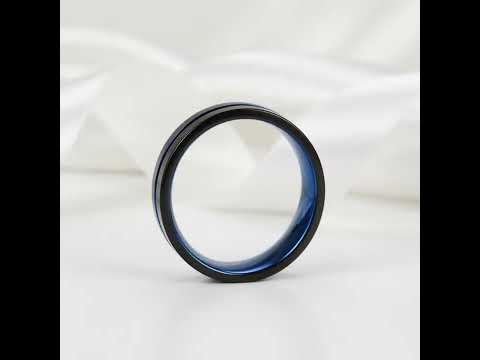 Blue Center Groove Tungsten Men's Wedding Band