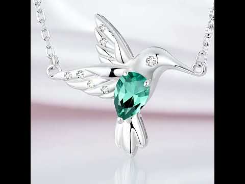 Mint Green Diamond Hummingbird Pendant Necklace