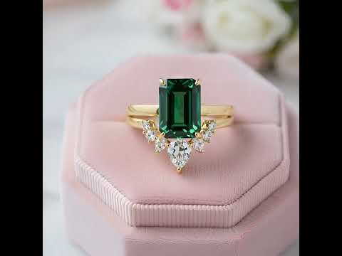 Classic Yellow Gold 3 carat Emerald Cut Wedding Ring Set
