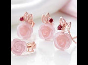 Exquisite Rose Flower Jewelry Set with Red Quartz Stone