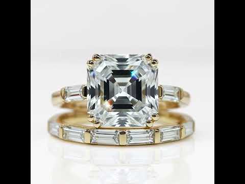 14K Yellow Gold 4.5ct Asscher Cut Diamond Option Ring Set