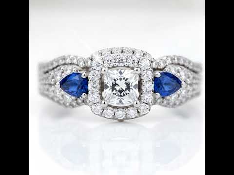 Princess Cut & Blue Pear Diamond Option Ring Set
