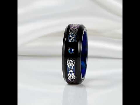 Blue Diamond Black Dome Celtic Knot Tungsten Men's Ring