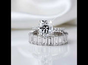 Cushion Cut Engagement Ring & Emerald Cut Wedding Ring Set