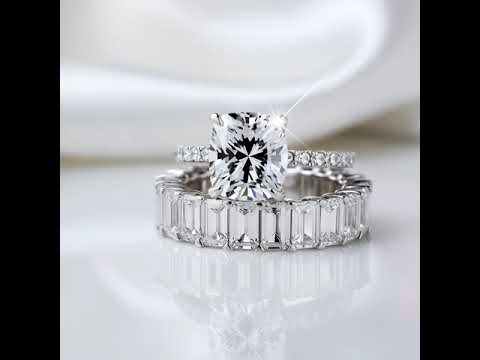 Cushion Cut Engagement Ring & Emerald Cut Wedding Ring Set