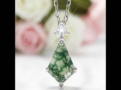 Kite Shape Moss Agate Pendant Necklace