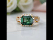 8*6mm Emerald Natural Green Moss Agate Engagement Ring