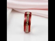 Rose Gold Men's Tungsten Wedding Band with Red Guitar String & Opal Inlay