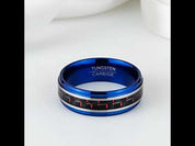 Blue Beveled Edge Tungsten Men's Ring with Red Carbon Fiber Inlay