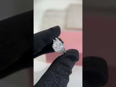 2Pcs Princess Cut Diamond Option Halo Engagement Ring