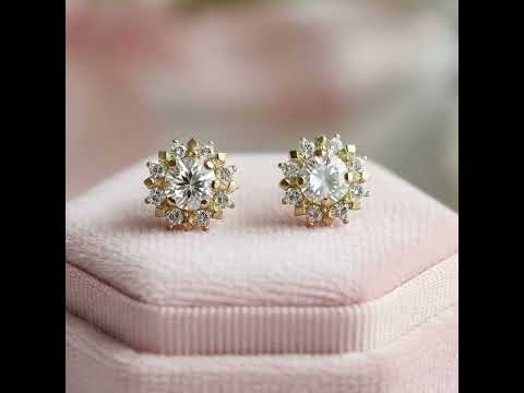 14k Yellow Gold Round Cut Diamond Option Stud Earrings