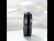 8mm Matte Black Hammered Tungsten Wedding Band with Blue Sandstone Inlay