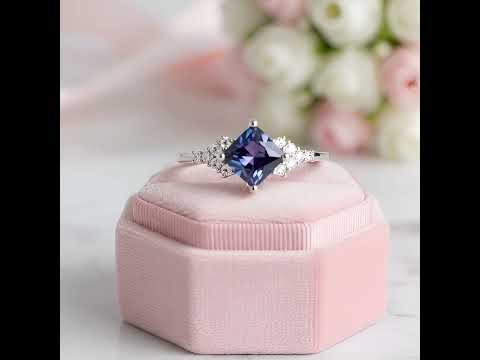 Princess Cut Lab Alexandrite Gemstone Ring