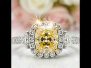 18k White Gold Cushion Cut Yellow Diamond Option Engagement Ring