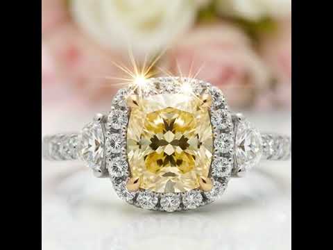 18k White Gold Cushion Cut Yellow Diamond Option Engagement Ring