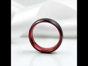 Black & Red Color Brushed Dome Tungsten Carbide Men's Wedding Band