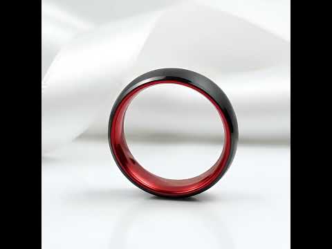 Black & Red Color Brushed Dome Tungsten Carbide Men's Wedding Band