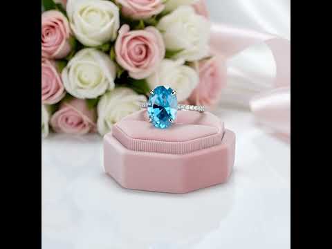 Gorgeous Oval Cut Light Aquamarine Blue Diamond Option Engagement Ring