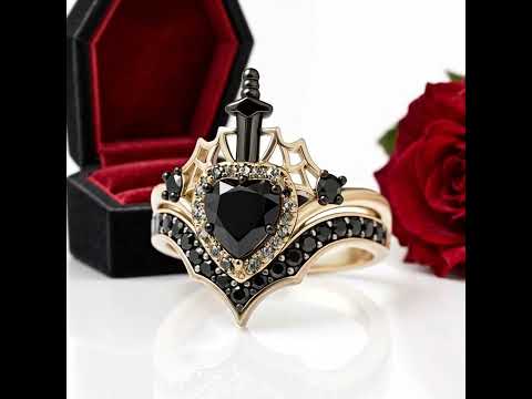 Queen of Hearts- Heart Shape Diamond Option Gothic Wedding Ring