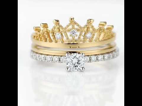 Round Diamond Option Crown Shaped Insert Ring Set