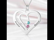 Custom Engraved Name Heart Necklace with Birthstone