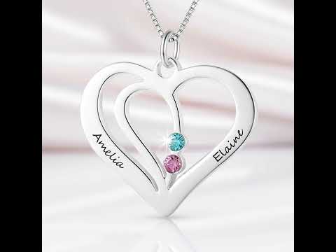 Custom Engraved Name Heart Necklace with Birthstone