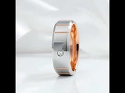 Beveled Edge Dome Polished Tungsten Men's Ring with Diamond