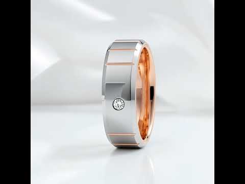 Beveled Edge Dome Polished Tungsten Men's Ring with Diamond