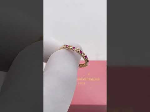 14k Yellow Gold Red Ruby Stack Half Eternity Ring Band