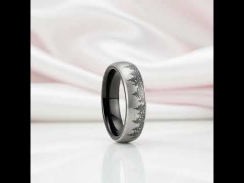 6mm Black Laser Forest Tree Pattern Tungsten Carbide Men's Ring