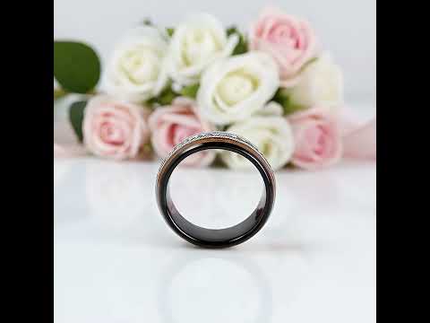 Whiskey Barrel Wood and Guitar Strings Inlay Tungsten Carbide Ring