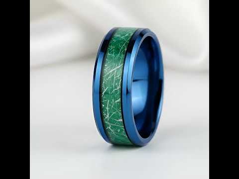 Beveled Blue & Green Men's Tungsten Wedding Band