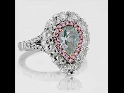 Pear Shaped Blue Green Moissanite Engagement Ring