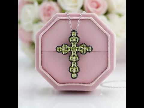 Pear-cut Peridot with Black Spinel Cross Pendant Necklace
