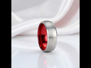 8mm Solid Red Brushed Dome Tungsten Carbide Men's Wedding Band