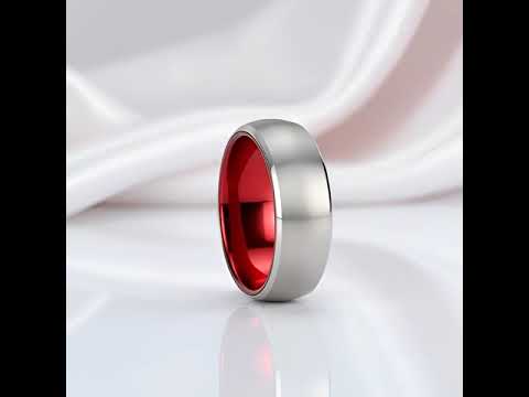 8mm Solid Red Brushed Dome Tungsten Carbide Men's Wedding Band