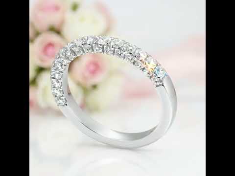 14k White Gold Three Side Half Eternity Wedding Band
