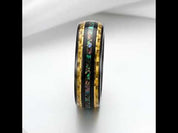 Yellow Carbon Fiber and Opal Inlaid Black Tungsten Men's Ring