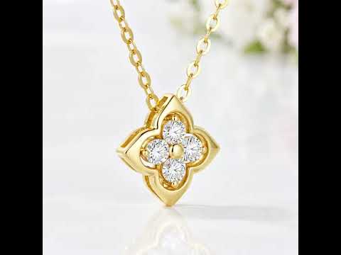Four Leaf Clover Certified Moissanite Necklaces 18k Gold Overlay